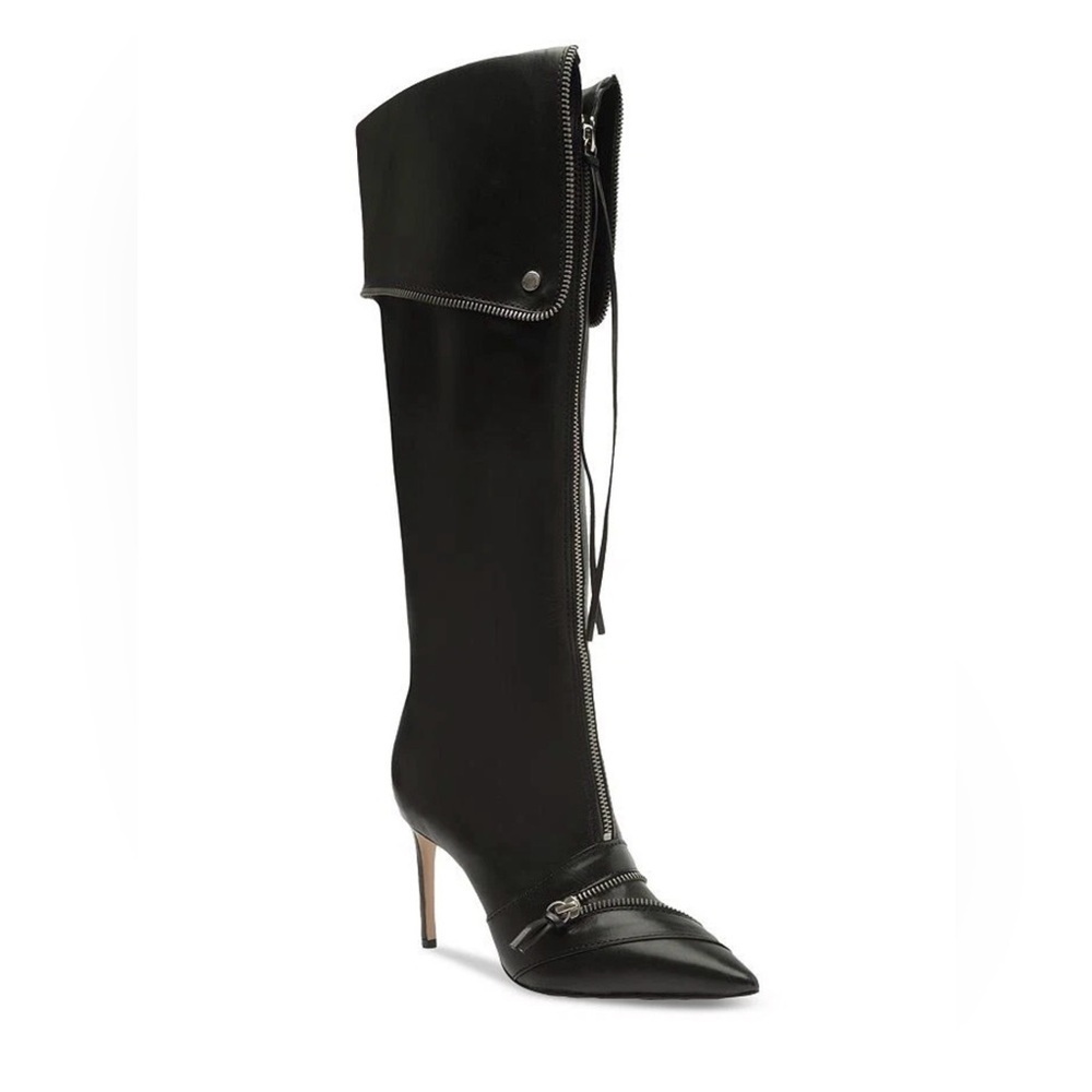 Schutz Arla Up Boots Black Leather Zipper Detail